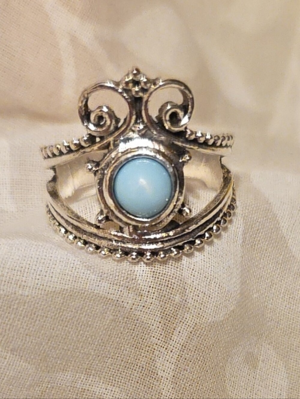 Silver Tone Ring with Blue Stone